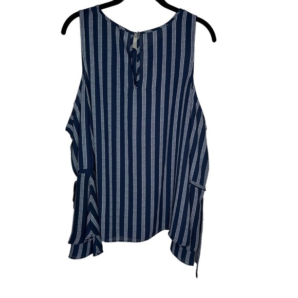 New Michael Kors Women’s Cold Shoulder Blouse Size Large Blue White Stripe BNWT - Picture 4 of 6